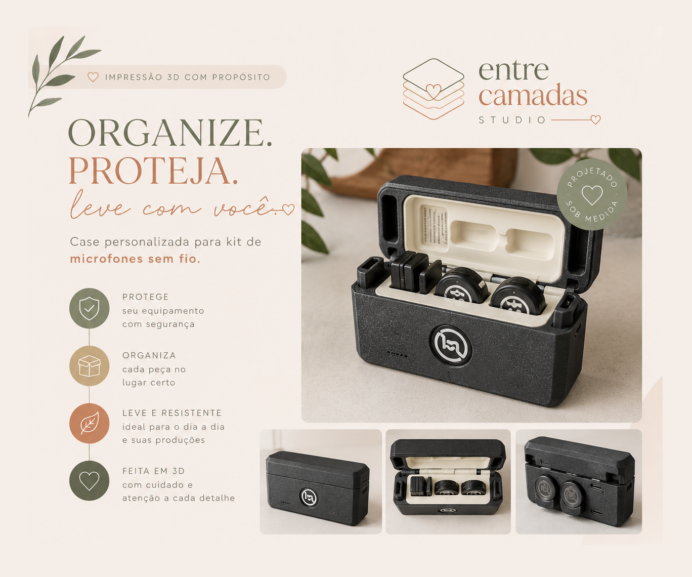 Case personalizada para kit de microfones sem fio